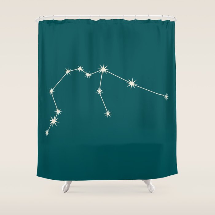 Aquarius Zodiac Star Constellation Line Art Deep Teal Shower Curtain Gallery Image 1