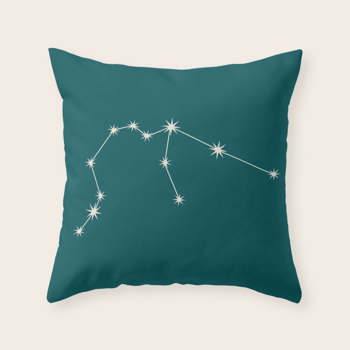 Aquarius Zodiac Star Constellation Line Art Deep Teal Throw Pillow Gallery Image 1