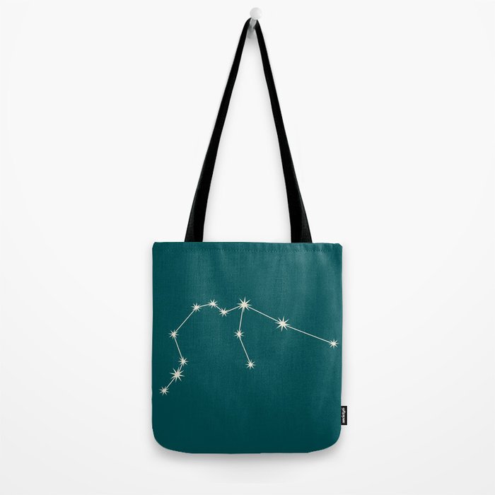Aquarius Zodiac Star Constellation Line Art Deep Teal Tote Bag Gallery Image 2