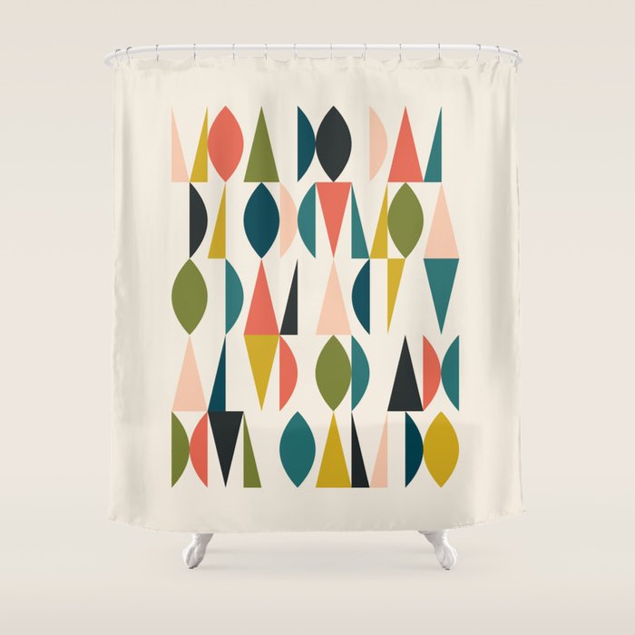 Mid Century Modern Abstract Colorful Shapes Funky Cool Minimalist Pattern Shower Curtain Gallery Image 1