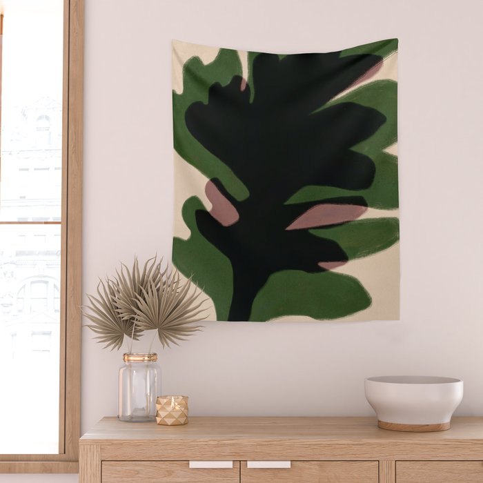 Abstract botanical-Leaf black  Wall Tapestry Gallery Image 2