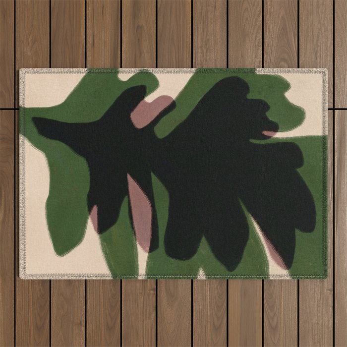 Abstract botanical-Leaf black  Outdoor Rug Gallery Image 1