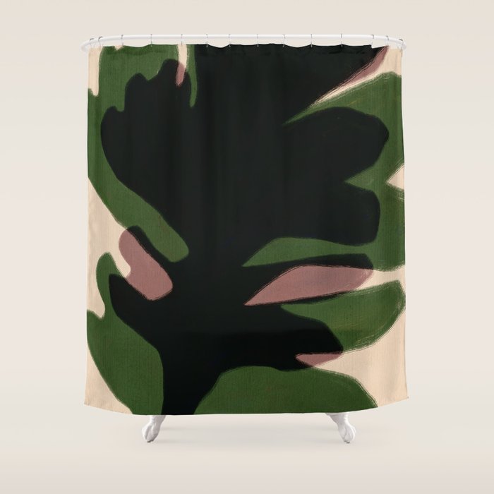 Abstract botanical-Leaf black  Shower Curtain Gallery Image 1