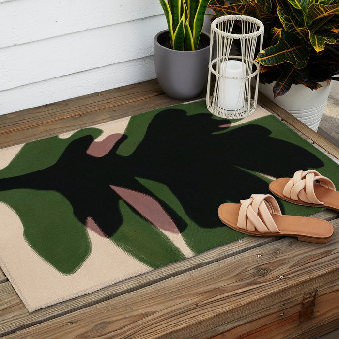 Abstract botanical-Leaf black  Outdoor Rug Gallery Image 2