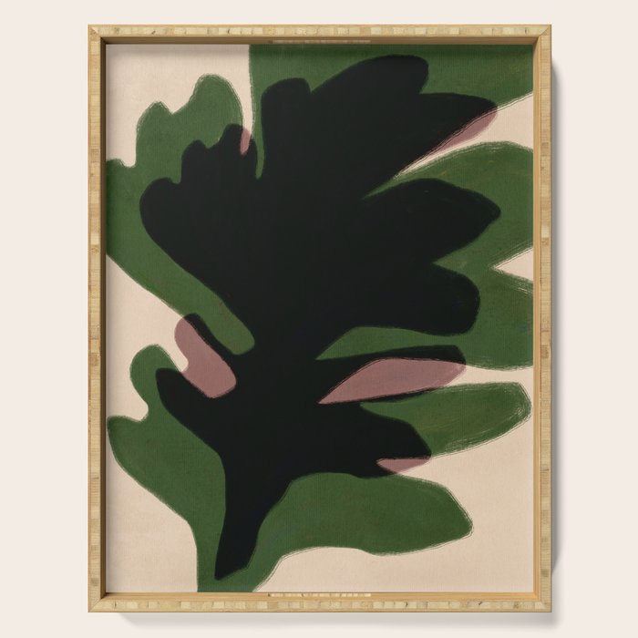 Abstract botanical-Leaf black  Serving Tray Gallery Image 1
