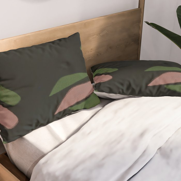 Abstract botanical-Leaf black  Pillow Sham Gallery Image 2