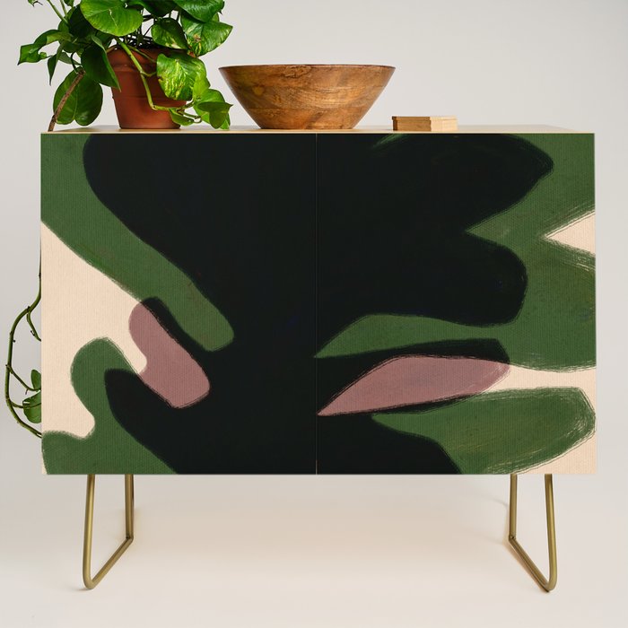 Abstract botanical-Leaf black  Credenza Gallery Image 1