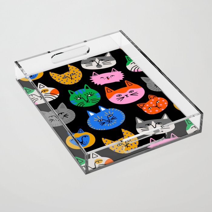 Funny colorful cat cartoon pattern Acrylic Tray Gallery Image 1