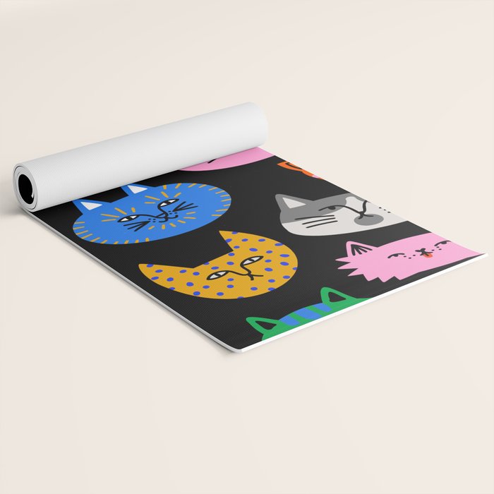 Funny colorful cat cartoon pattern Yoga Mat Gallery Image 2
