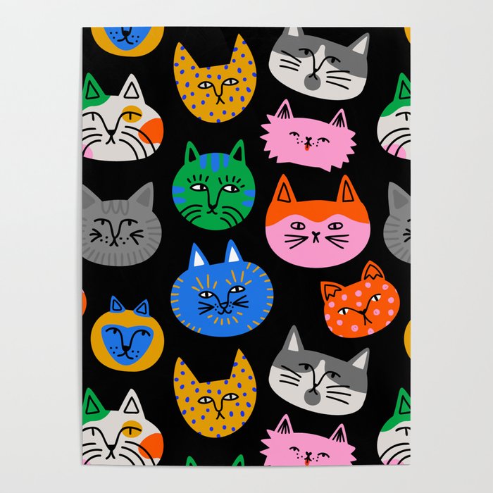 Funny colorful cat cartoon pattern Poster Gallery Image 1