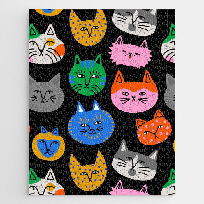 Funny colorful cat cartoon pattern Jigsaw Puzzle Gallery Image 1