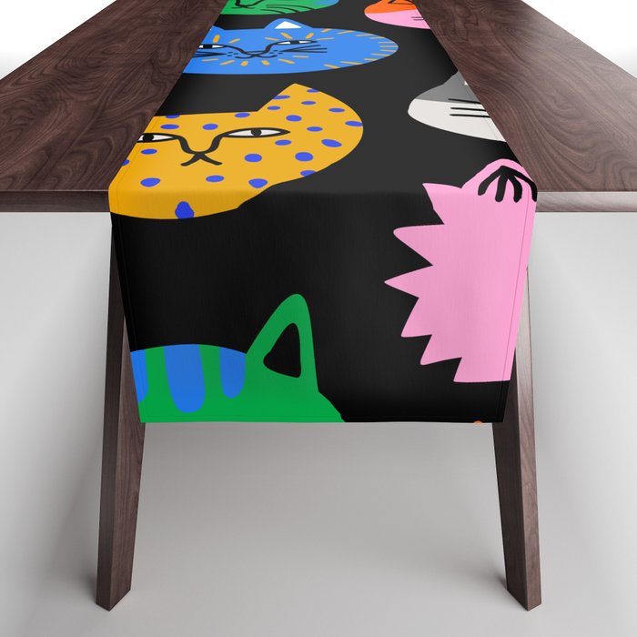 Funny colorful cat cartoon pattern Table Runner Gallery Image 1