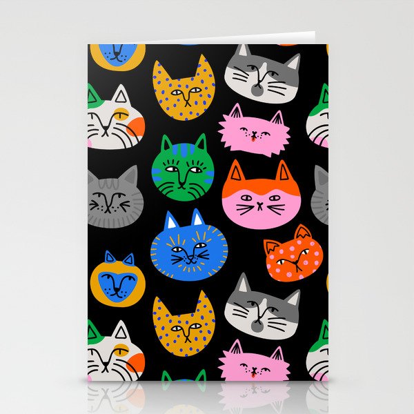 Funny colorful cat cartoon pattern Stationery Card Gallery Image 2
