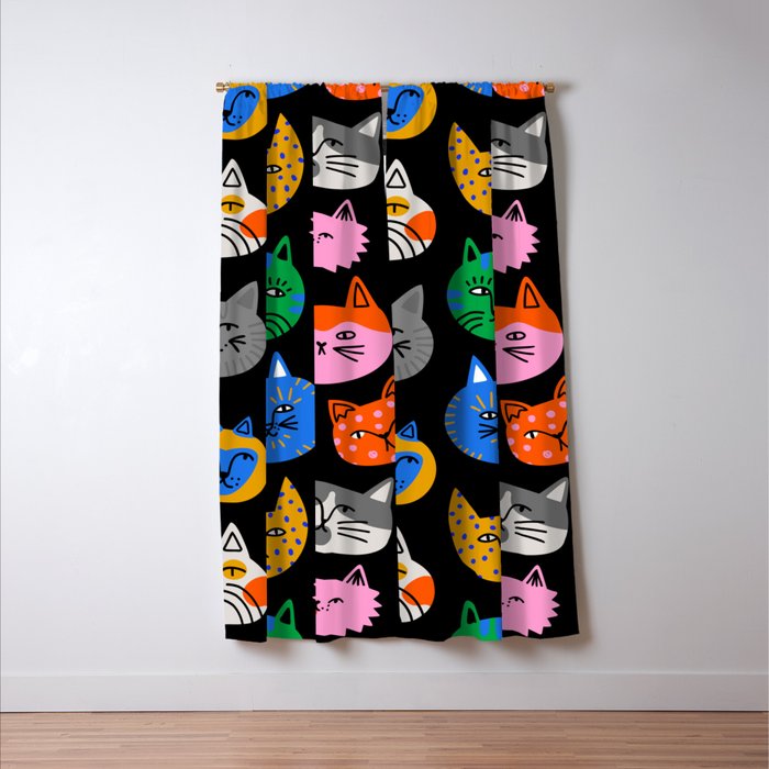 Funny colorful cat cartoon pattern Window Curtain Gallery Image 3