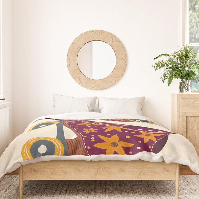 Retro Roller Skates - Fuchsia & Orange Duvet Cover Gallery Image 3
