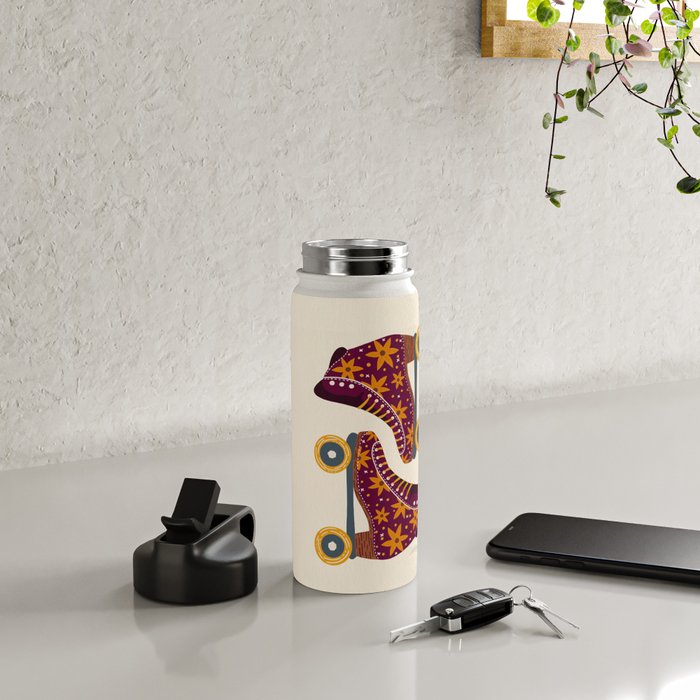 Retro Roller Skates - Fuchsia & Orange Water Bottle Gallery Image 4