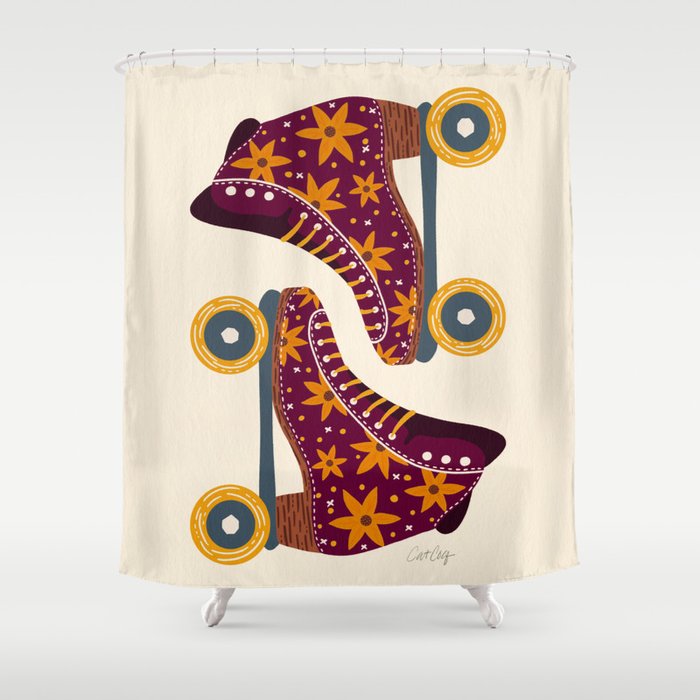 Retro Roller Skates - Fuchsia & Orange Shower Curtain Gallery Image 1