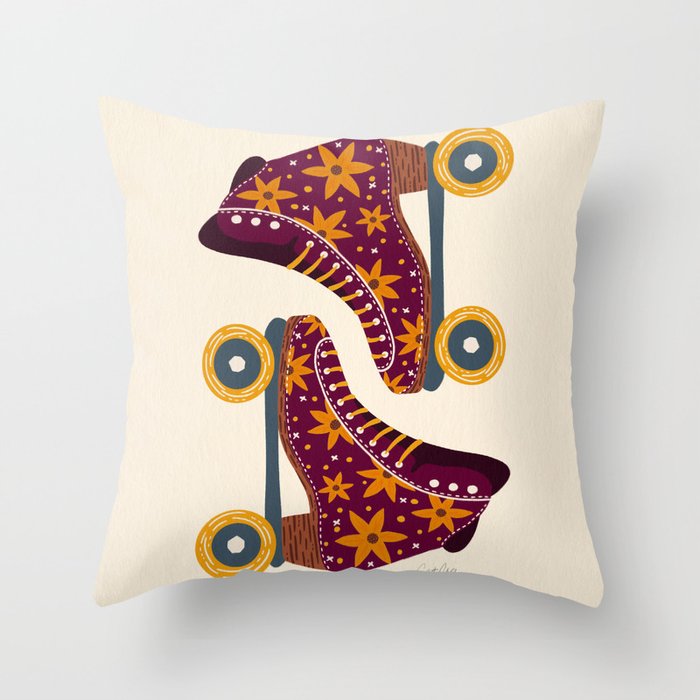Retro Roller Skates - Fuchsia & Orange Throw Pillow Gallery Image 6
