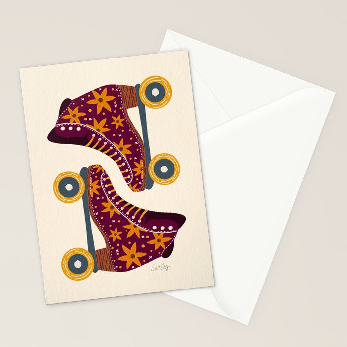 Retro Roller Skates - Fuchsia & Orange Stationery Card Gallery Image 2