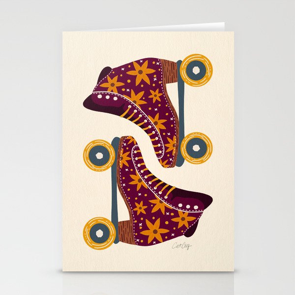 Retro Roller Skates - Fuchsia & Orange Stationery Card Gallery Image 1