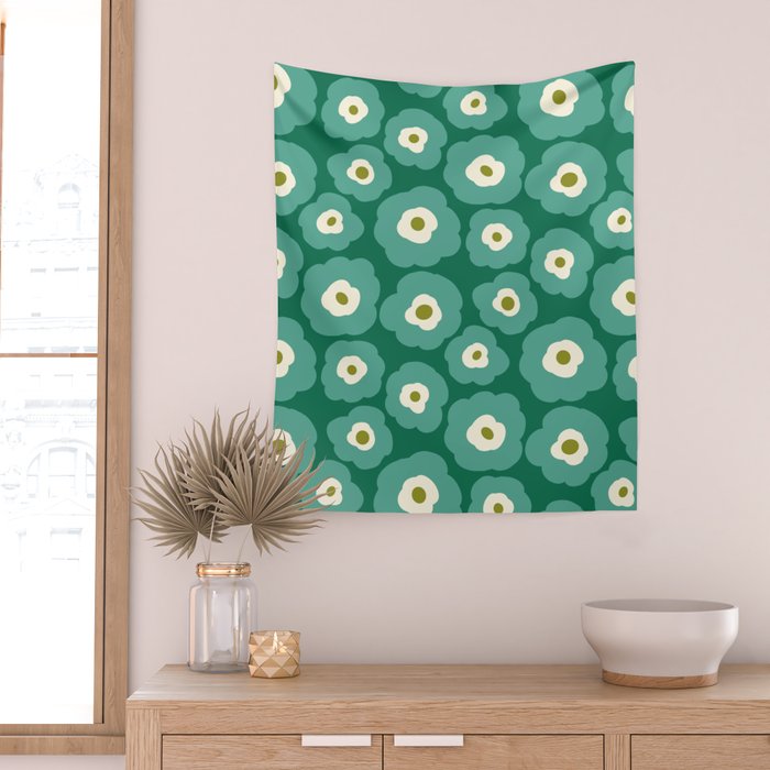 Green Flower Wall Tapestry Gallery Image 2