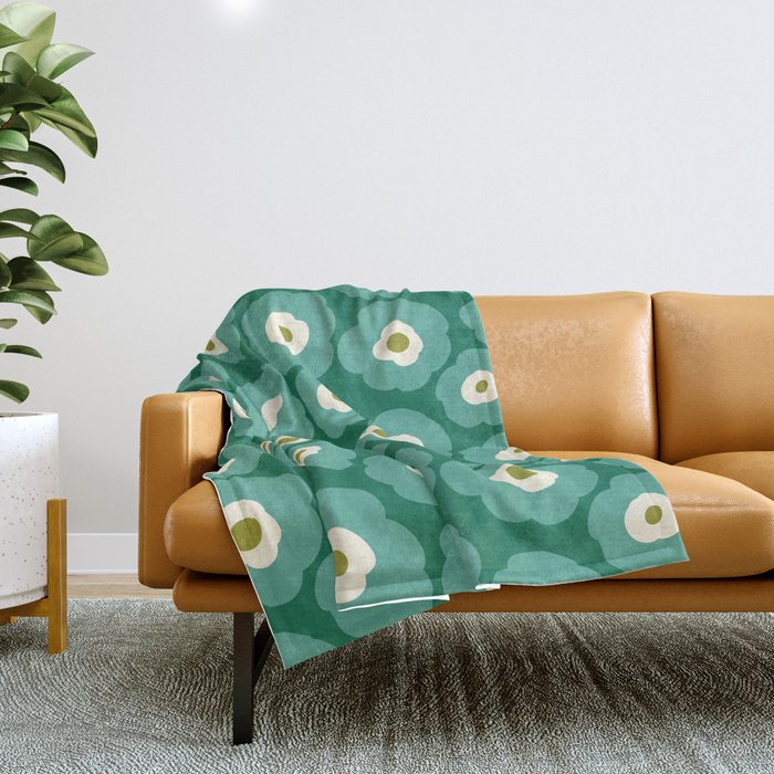 Green Flower Throw Blanket Gallery Image 1