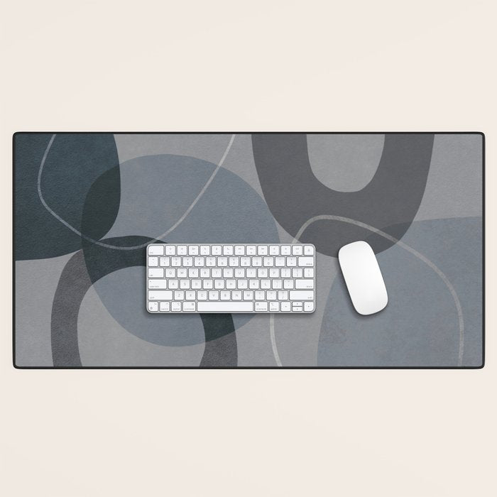 Mid Century Shapes And Outline Grey Teal Desk Mat Gallery Image 1