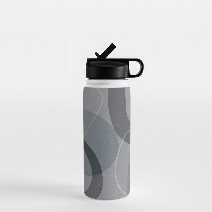 Mid Century Shapes And Outline Grey Teal Water Bottle Gallery Image 1