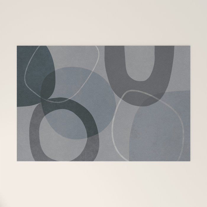 Mid Century Shapes And Outline Grey Teal Welcome Mat Gallery Image 1