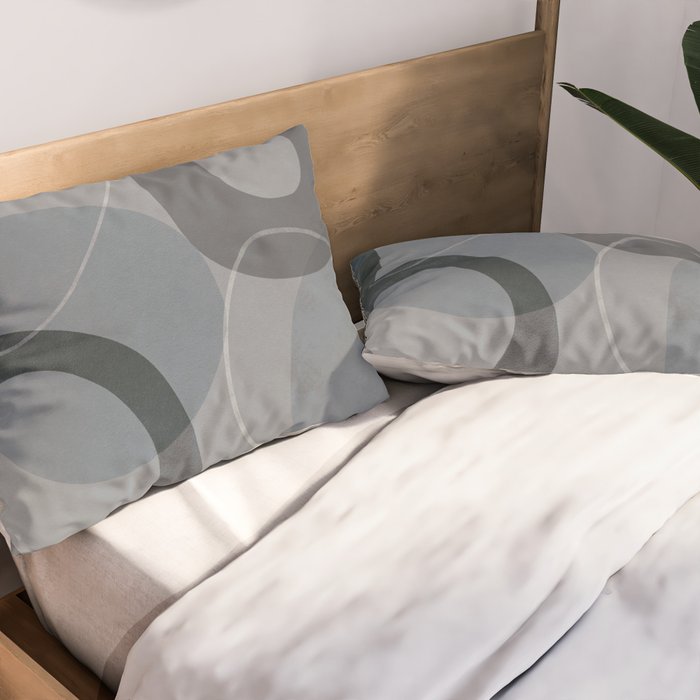 Mid Century Shapes And Outline Grey Teal Pillow Sham Gallery Image 2