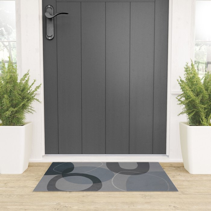 Mid Century Shapes And Outline Grey Teal Welcome Mat Gallery Image 3