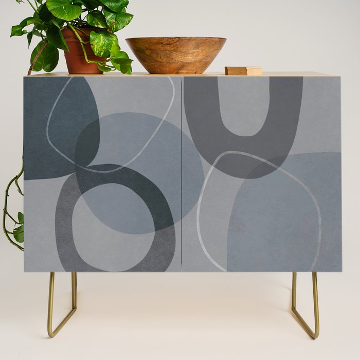 Mid Century Shapes And Outline Grey Teal Credenza Gallery Image 1