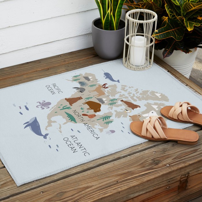 North America continent, World map for kids Outdoor Rug Gallery Image 2