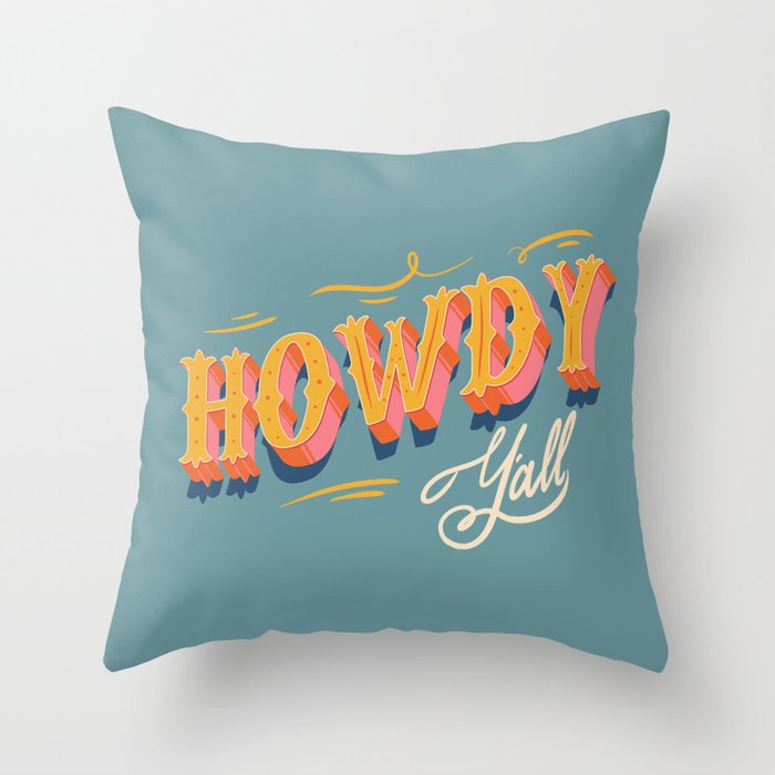 Howdy Y'all | Yellow Orange Blue Throw Pillow Gallery Image 6