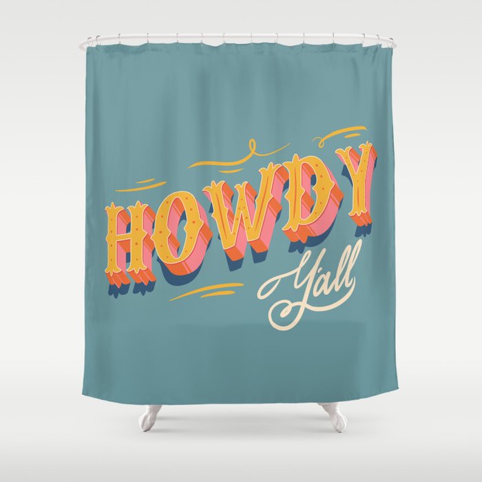 Howdy Y'all | Yellow Orange Blue Shower Curtain Gallery Image 1