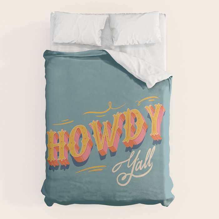 Howdy Y'all | Yellow Orange Blue Duvet Cover Gallery Image 6