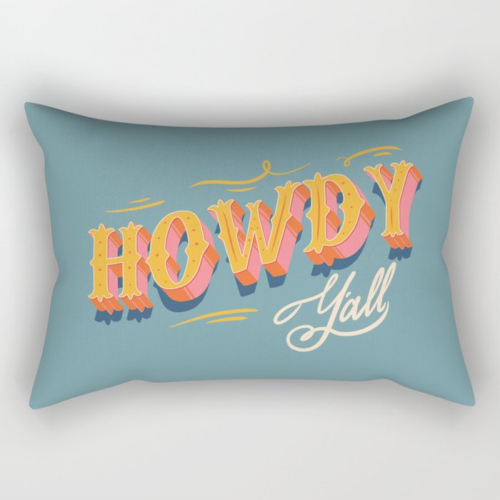Howdy Y'all | Yellow Orange Blue Rectangular Pillow Gallery Image 2