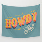 Howdy Y'all | Yellow Orange Blue Wall Tapestry Gallery Image 4