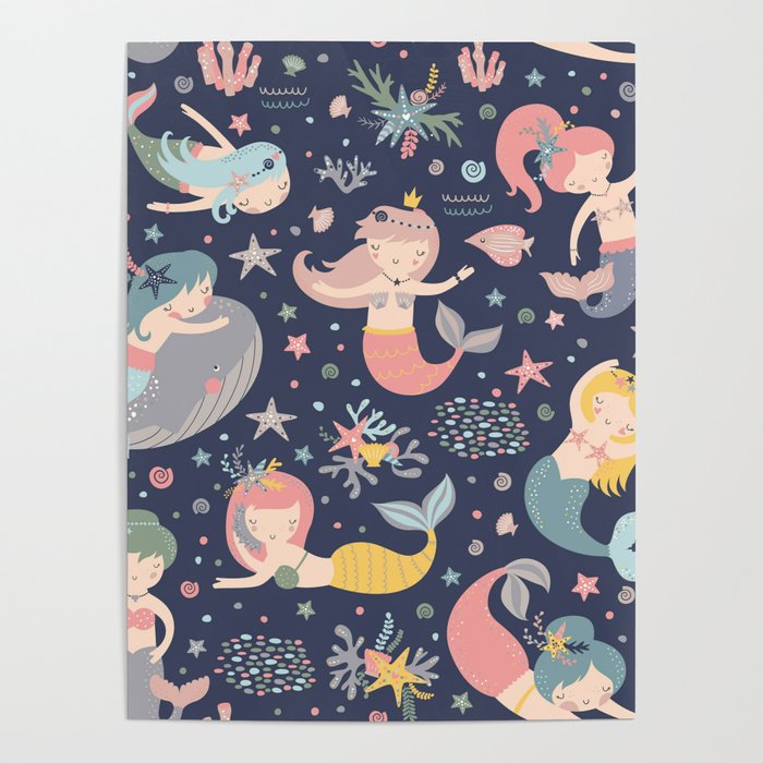 Under The Sea Mermaids, Whale & Starfish Poster Gallery Image 1