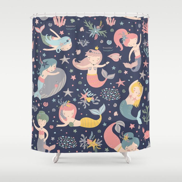 Under The Sea Mermaids, Whale & Starfish Shower Curtain Gallery Image 1