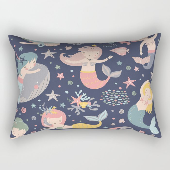 Under The Sea Mermaids, Whale & Starfish Rectangular Pillow Gallery Image 2