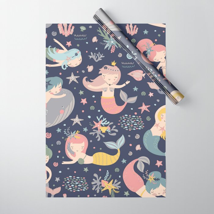 Under The Sea Mermaids, Whale & Starfish Wrapping Paper Gallery Image 1