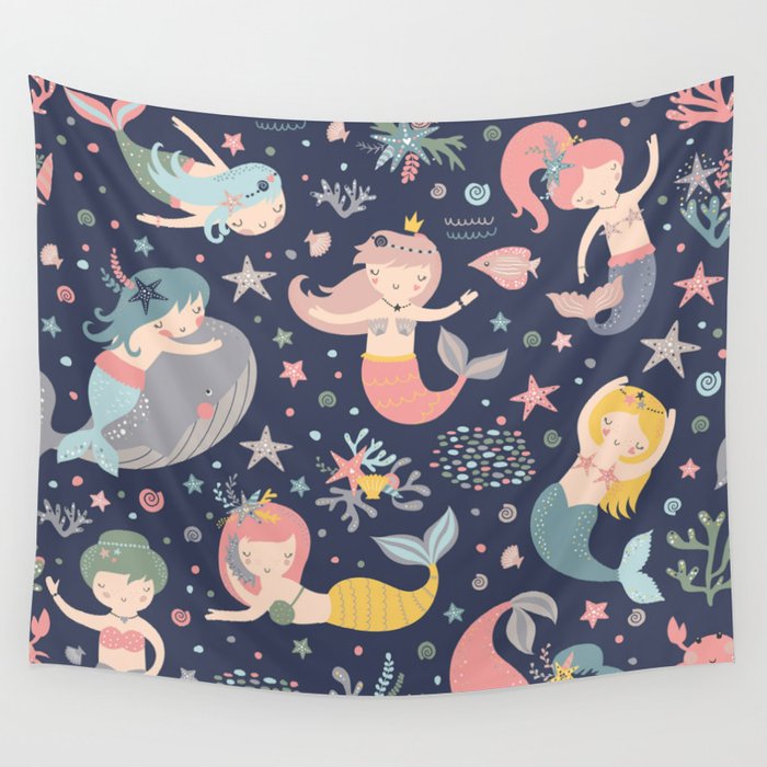 Under The Sea Mermaids, Whale & Starfish Wall Tapestry Gallery Image 4