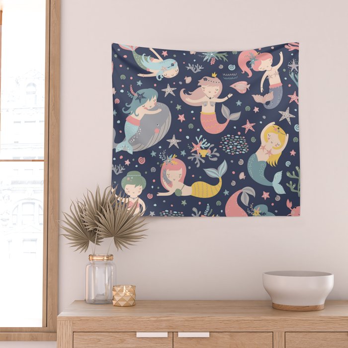 Under The Sea Mermaids, Whale & Starfish Wall Tapestry Gallery Image 2