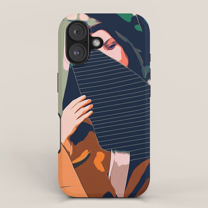 Don't Be Shy, Bohemian Woman Fashion Illustration, Eclectic Tropical Banana Leaves Feminism iPhone Case Gallery Image 1