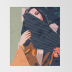 Don't Be Shy, Bohemian Woman Fashion Illustration, Eclectic Tropical Banana Leaves Feminism Throw Blanket Gallery Image 2