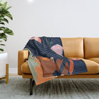 Don't Be Shy, Bohemian Woman Fashion Illustration, Eclectic Tropical Banana Leaves Feminism Throw Blanket Gallery Image 1