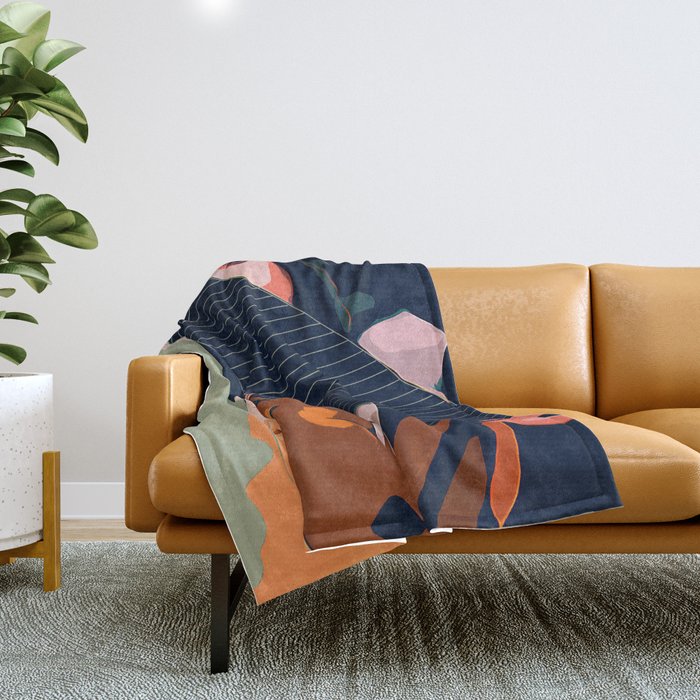 Don't Be Shy, Bohemian Woman Fashion Illustration, Eclectic Tropical Banana Leaves Feminism Throw Blanket Gallery Image 1