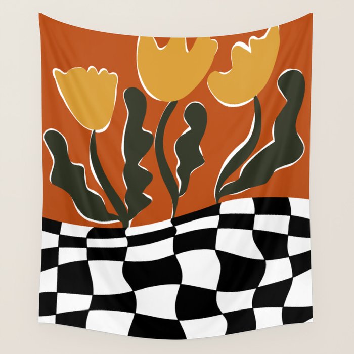 Vintage Poppy plaid Wall Tapestry Gallery Image 4