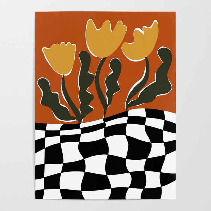 Vintage Poppy plaid Poster Gallery Image 1